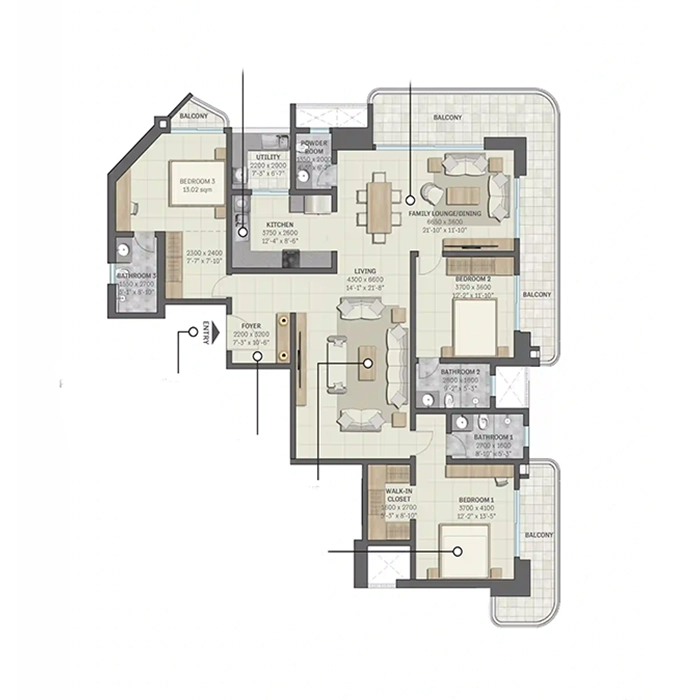 Sobha Sector 63A 3BHK Floor Plan Type 1